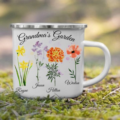 Custom Grandma's Garden Birth Flower Camp Coffee Mug Christmas Gifts for Grandma Unique Gifts for Mom