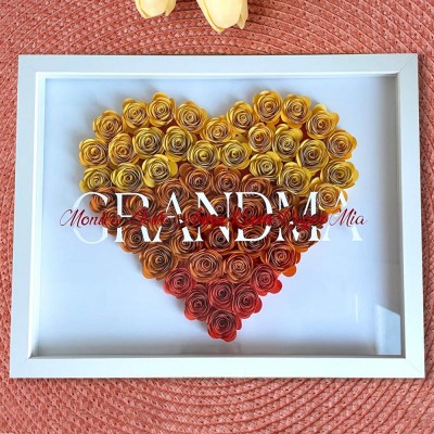Handmade Grandma Paper Flower Heart Shaped Shadow Box Custom Gift for Mom Grandma