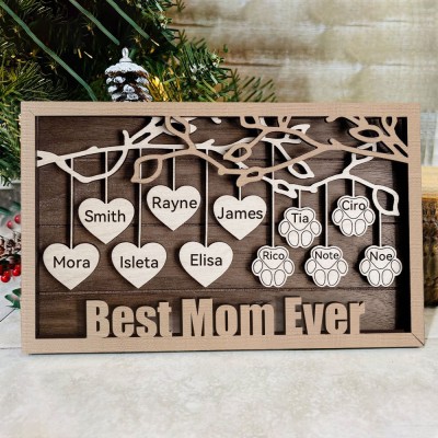 Personalized Family Tree Frame with Pet Paws Gift for Grandma Family Sign Gift Mom Gifts from Kids 
