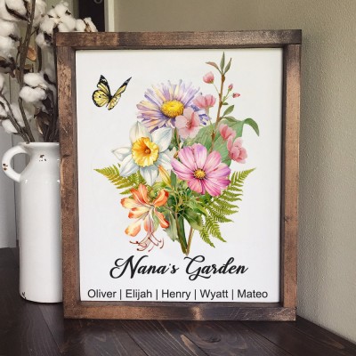 Personalized Nana's Garden Birth Flower Bouquet Wooden Frame Gift Ideas For Mom Grandma Mother's Day Gift