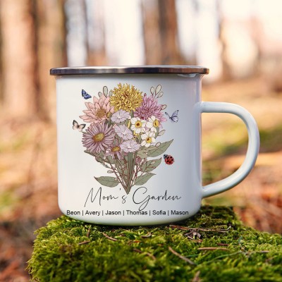 Custom Mom's Garden Birth Flower Bonquet Mug With Kids Names Gift Ideas For Mom Grandma Mother's Day Gifts