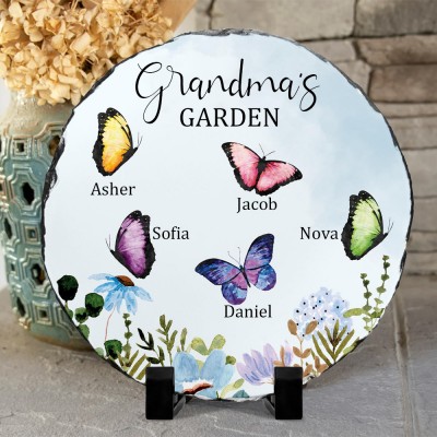 Custom Grandma's Garden Butterfly Plaque with Kids Names Love Gift Ideas for Grandma Mom Birthday Gifts for Her