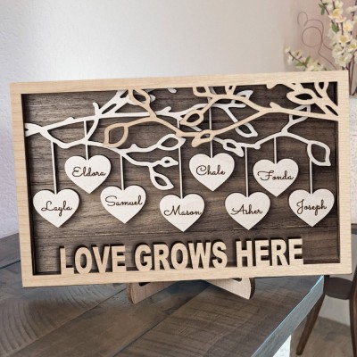 Custom Family Tree Wood Frame with Kids Names Love Grows Here Gift Ideas for Mom Christmas Gifts Birthday Gifts for Grandma