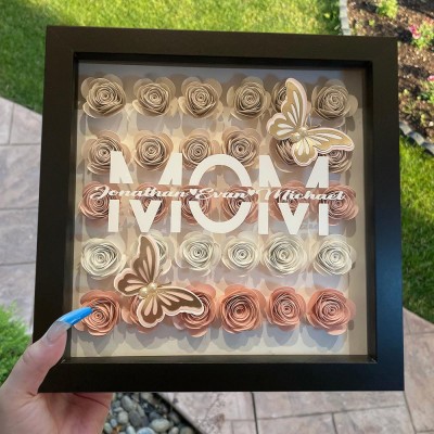 Personalized Mom Flower Shadow Box with Kid Names Gift Ideas for Mom Grandma Family Gift 