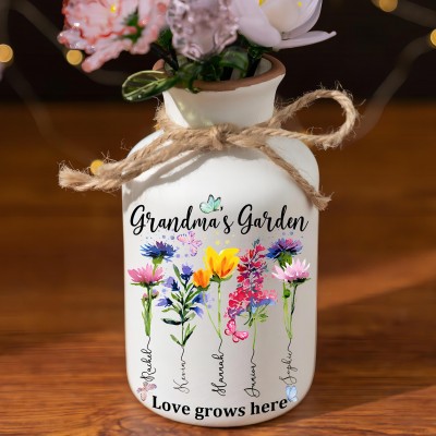 Custom Grandma's Garden Birth Month Flower Vase Unique Gifts for Mother's Day Keepsake Gift for Grandma Mom