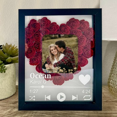 Custom Spotify Music Photo Heart Shape Flower Shadow Box Valentine's Day Gifts for Girlfriend Wife Anniversary Gift Ideas