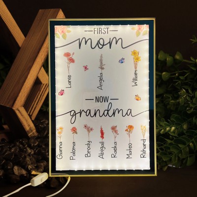 First Mom Now Grandma Custom Birth Month Flower Lamp With Kids Names Unique Gift For Mom Grandma Mother's Day Gift Ideas