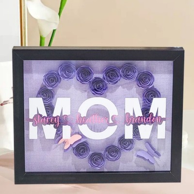 Personalized Paper Flower Shadow Box with Kids Names Gift for Grandma Mom