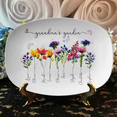 Grandma's Garden Birth Month Flower Plate Personalized Gift Ideas Mother's Day Gift