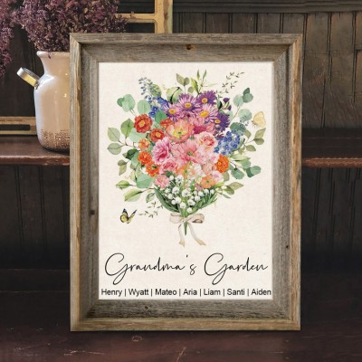 Grandma's Garden Birth Month Flower Bouquet Frame Personalized Christmas Gifts for Mom Grandma