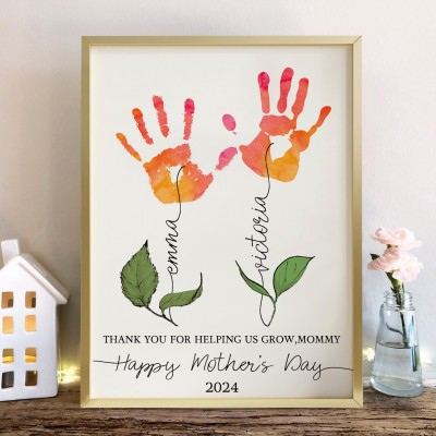 Custom Handprint Art Frame Sign Keepsake Gifts for Mom Mother's Day Gift Ideas