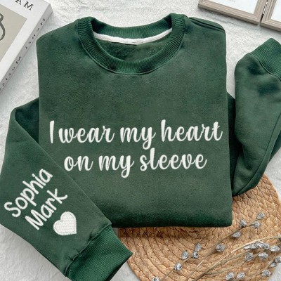 Personalized Embroidered I Wear My Heart on My Sleeve Hoodie Sweatshirt Heartful Mother's Day Gift Ideas