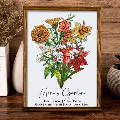 Personalized Mom's Garden Bouquet Frame With Birth Flowers Heartful Gift for Mom Grandma Mother's Day Gift Ideas