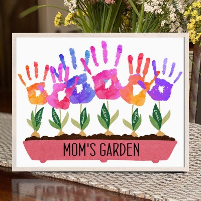 Personalized Mom's Garden DIY Handprint Frame Sign With Names Mother's Day Gift Ideas