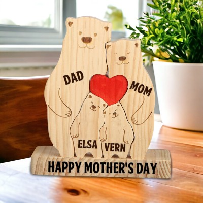 Personalized Engraved Name Bear Family Wooden Puzzle Unique Gifts Mother's Day Gift Ideas