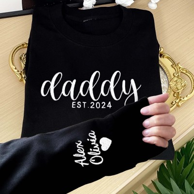 Personalized Daddy Embroidered Sweatshirt Hoodie With Kids Names On The Sleeve Father's Day Gift Ideas