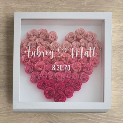 Valentine's Day Gift Personalized Heart Flower Shadow Box Wedding Anniversary Gift