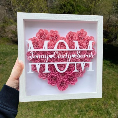 Personalized Mom Heart Flower Shadow Box Gift Ideas for Grandma Mother's Day Gift 