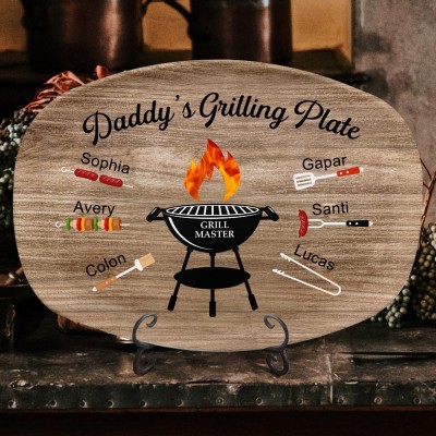 Custom BBQ Papa's Grilling Plate with Kids Name Father's Day Gifts