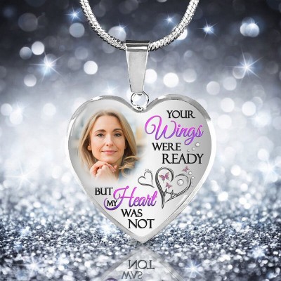 Your Wings Are Ready But My Heart Was Not Custom Photo Memorial Necklace Loss Of Loved One Gift