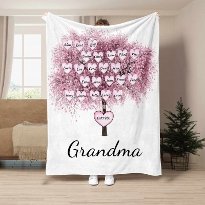Custom Grandma Family Tree Blanket with Kids Names Keepsake Gifts for Grandma Mom Christmas Gifts Mother's Day Gifts