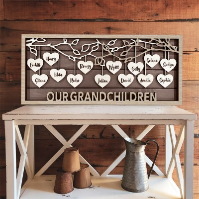 Personalized Family Tree Wood Sign with Name Engraved Home Wall Decor Gifts for Mom Christmas Gift