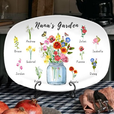 Nana's Garden Custom Birth Month Flower Platter with Kids Names For Christmas Mother's Day Gifts Family Keepsake Gifts