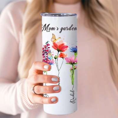 Custom Mom's Garden Birth Flower Tumbler with Kids Names Unique Gifts for Mom Christmas Gifts for Grandma 