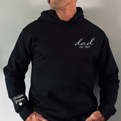 Personalized Dad Est Embroidered Hoodie Sweatshirt With Kids Names Christmas Gift Ideas Father's Day Gift