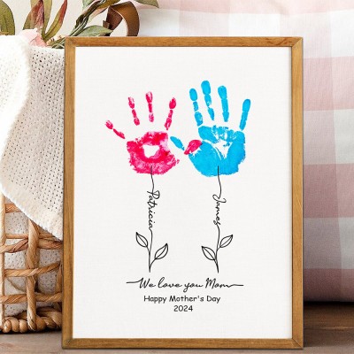 Personalized DIY Handprint Wooden Frame Sign With Date Keepsake Gift For Mom Grandma Mother's Day Gift Ideas