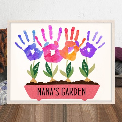 Custom Nana's Garden DIY Handprint Frame Personalized Wooden Sign For Mom Mother's Day Gift Ideas