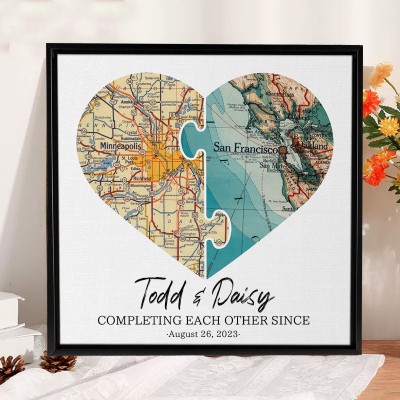 Custom Couples Heart Map Long Distance Relationship Gift for Boyfriend Valentine's Day Gifts for Her Anniversary Gift Ideas
