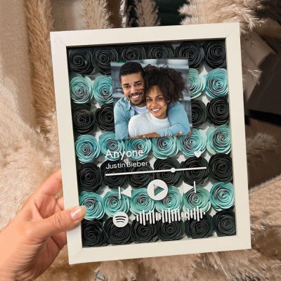 Personalized Spotify Flower Shadow Box Gift Ideas for Couple Anniversary Valentine's Day Gift
