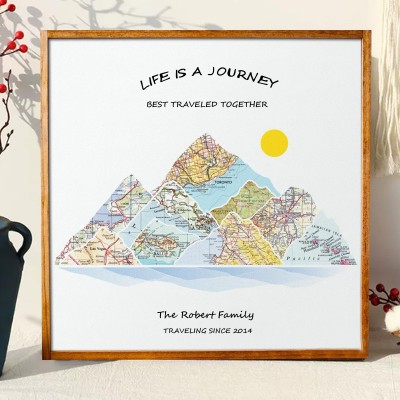 Personalized Wood Mountain Travel Adventure Map Valentine's Day Gifts for Couples Anniversary Gifts for Wife, Husband 