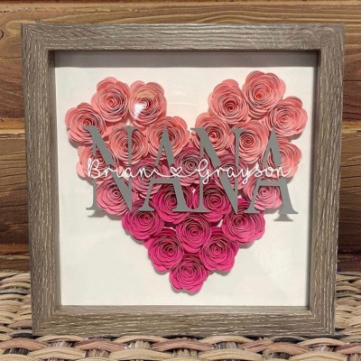 Personalized Heart Nana Shadow Box with Flowers Unique GIfts for Mom Christmas Gift Ideas for Grandma