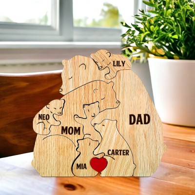 Personalized Engraved Name Family Bear Hug Bear Wooden Puzzle Heartful Gifts Mother's Day Gift Ideas