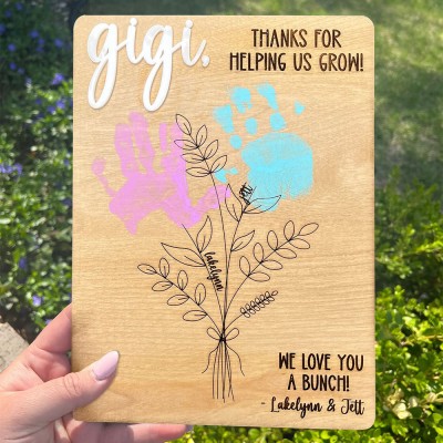 Personalized Gigi Flower Bunch DIY Handprint Sign With Grandkids Names Unique Gift For Mom Grandma