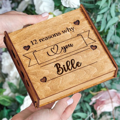Personalized Reasons Why I Love You Wood Box with Puzzle Pieces Anniversary Gifts for Wife Husband Valentine's Day Gift Ideas