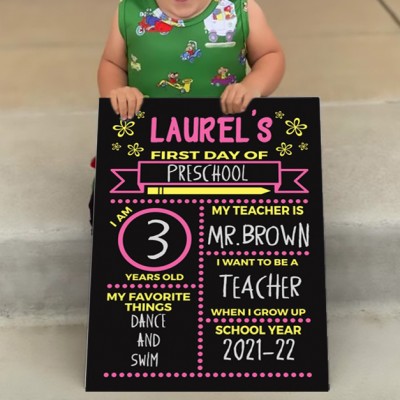 Personalized First Day of Preschool Sign Reusable Chalkboard