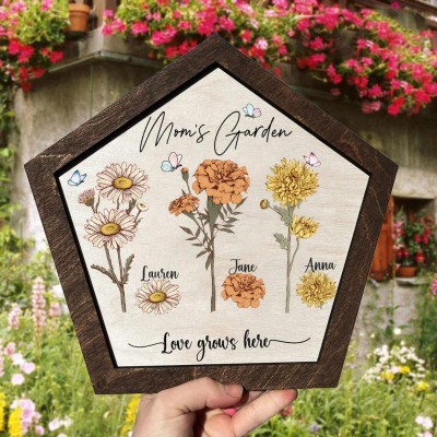Personalized Birth Month Flower Mom's Garden Frame Wood Sign Gift for Mother's Day