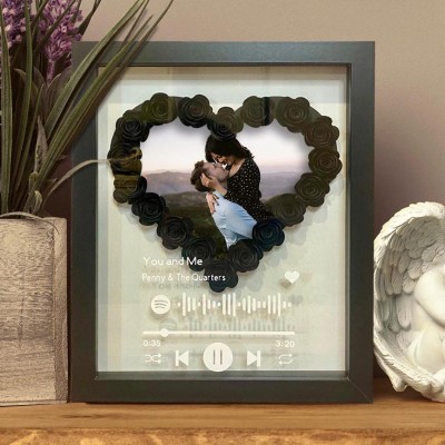 Personalized Spotify Music Heart Shaped Flower Shadow Box with Couple Photo For Wedding Anniversary Valentine's Day