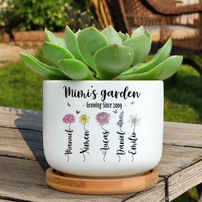 Custom Mimi's Garden Birth Month Flower Mini Succulent Plant Pot with Names Keepsake GIfts from Kids Christmas Gifts for Mom