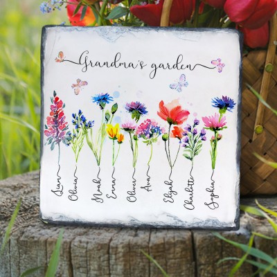 Grandma's Garden Birth Flower Plaque Personalized Gifts for Mom Grandma Family Home Decor