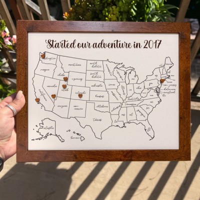 Personalized Travel Map Push Pin USA Map Custom Wedding Anniversary Gift for Wife Valentine's Day Gift for Boyfriend