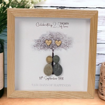 Personalized 25th Wedding Anniversary Pebble Art Frame Gifts for Her Anniversary Gift Ideas Christmas Gifts
