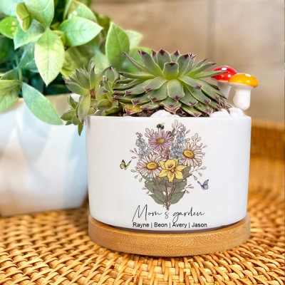 Mom's Garden Birth Flower Bouquet Plant Pot Personalised Gifts for Mom Grandma Mother's Day Gift Ideas