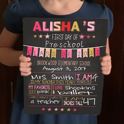 Personalized First Day of Preschool Sign Reusable Chalkboard