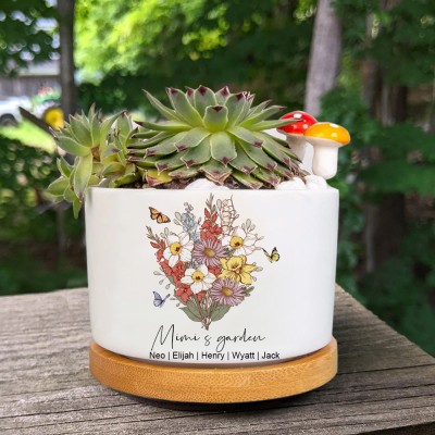 Personalized Mimi's Garden Birth Month Flower Bouquet Mini Succulent Plant Pots with Engraved Names Mother's Day Gift Ideas