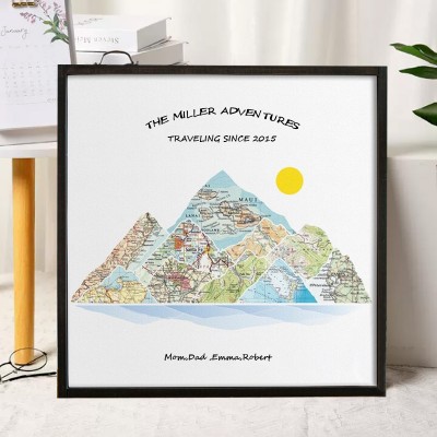 Custom Family Mountain Travel Map Personalized Couples Gift for Girlfriend Wedding Anniversary Gift for Wife