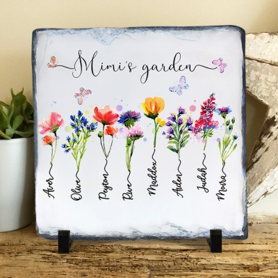 Mimi's Garden Birth Flower Plaque With Kids Names Personalized Gifts for Mom Grandma Family Home Decor